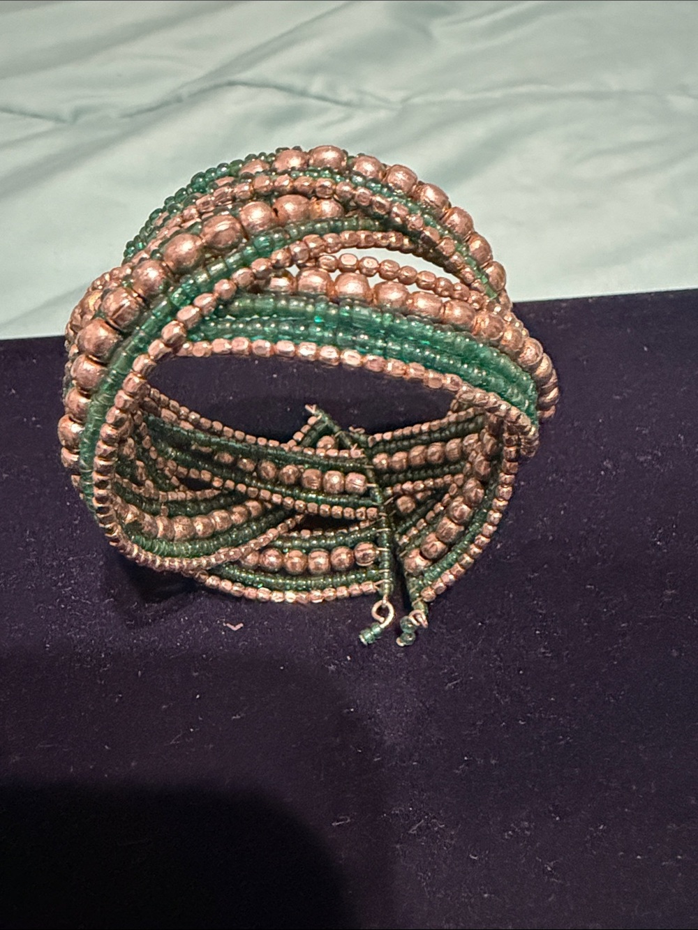 Green and Gold Beaded Wrap Bracelet - Women Jewelry